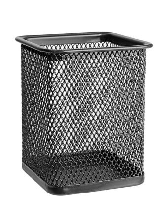 Poza cu Suport instrumente de scris, forma patrata, material metalic, culoare neagra. Dimensiune: 80 x 80x95 mm.