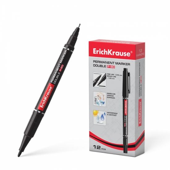 Poza cu Marker permanent culoare rosie cu doua capete, perfect pentru scrierea pe mai multe suprafete mai ales pentru eprubete si Cd -amp; DVD-uri. Durata de viata la raft de 5 ani.