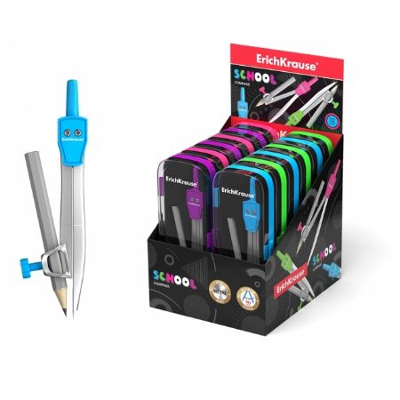 Poza cu Compas metalic cu creion grafit cu raza cercului de 18,5cm. 4 culori neon pe display.