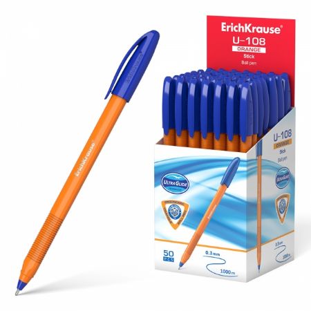 Poza cu Pix cu capac ULTRA GLIDE U-108 ORANGE, mina albastra, grosime mina de 1.0mm.