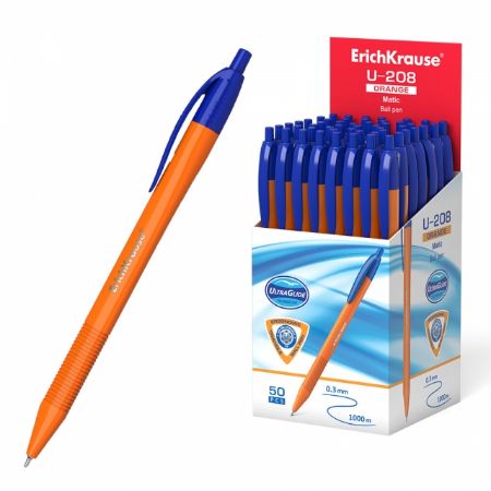 Poza cu Pix cu mecanism, ULTRA GLIDE U-208,culoare corp ORANGE, culoare mina albastra, mina cu diametrul de 1.0mm.