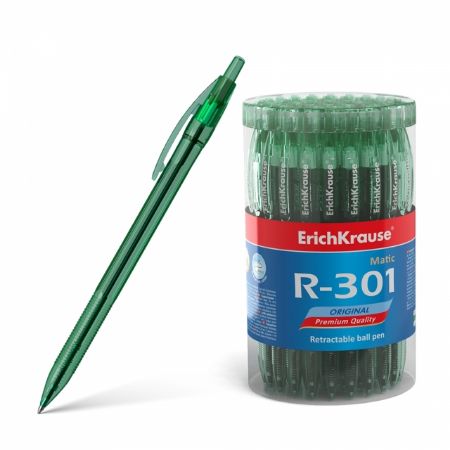 Poza cu Pix cu mecanism R-301 ORIGINAL MATIC, mina 0.7mm culoare scriere verde. 60buc/borcan.