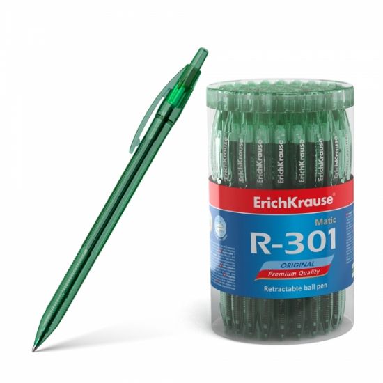Poza cu Pix cu mecanism R-301 ORIGINAL MATIC, mina 0.7mm culoare scriere verde. 60buc/borcan.