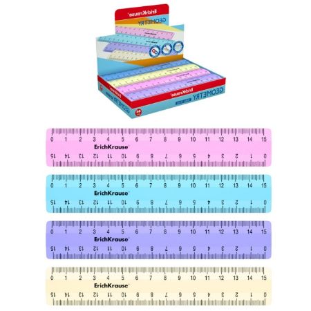 Poza cu Rigla plastic marime 15cm, 4 cuori pastelate. 4 culori asortate in display.