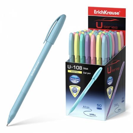 Poza cu Pix UltraGlide cu mecanism U-108, culoare corp PASTEL culoare mina albastra, 50 buc/display