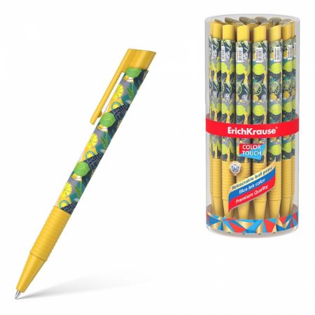 Poza cu Pix cu mecanism si grip de cauciuc Color Touch LIME, culoare mina albastra, mina de 0.7mm, 24buc/borcan
