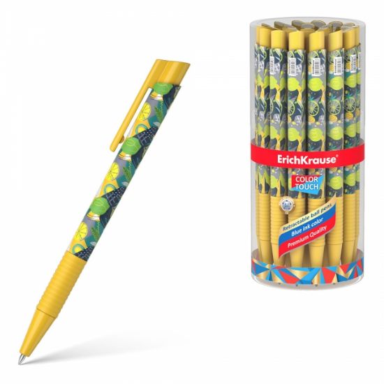 Poza cu Pix cu mecanism si grip de cauciuc Color Touch LIME, culoare mina albastra, mina de 0.7mm, 24buc/borcan