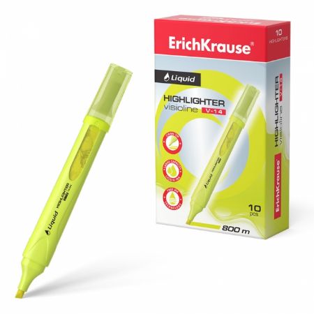Poza cu Text marker galben, V-14 Liquid cu cerneala neon, si fereastra pentru urmarirea cantitatii de cerneala, 10buc/cutie