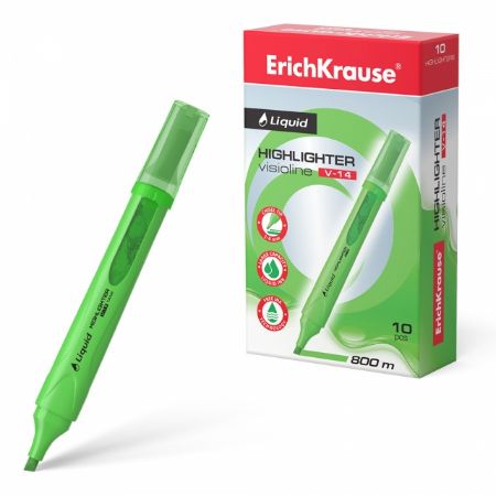 Poza cu Text marker verde, V-14 Liquid cu cerneala neon, si fereastra pentru urmarirea cantitatii de cerneala, 10buc/cutie