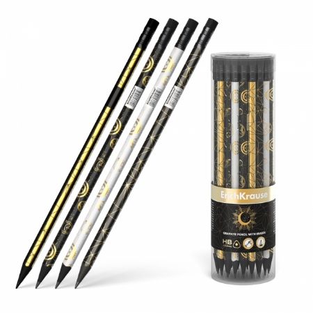 Poza cu Creion cu radiera graphite, MAGIC SKY, lemn negru, corp triunghiular, 42buc/borcan.