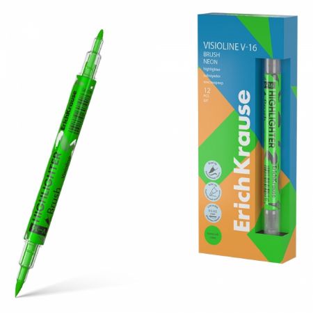 Poza cu Text marker VISIOLINE V-16 BRUSH NEON cu doua capete culoare VERDE