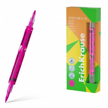 Poza cu Text marker VISIOLINE V-16 BRUSH NEON cu doua capete culoare PINK