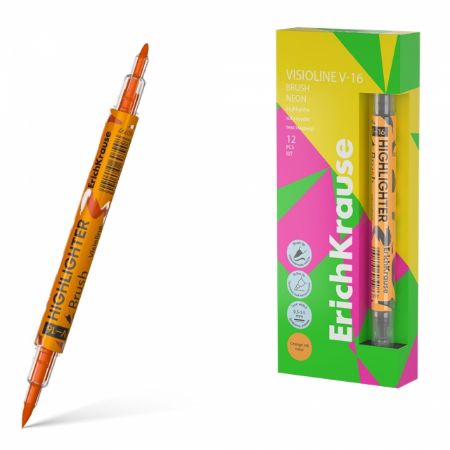Poza cu Text marker VISIOLINE V-16 BRUSH NEON cu doua capete culoare ORANGE