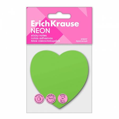Poza cu Stick Notes hartie HEART NEON 50 de coli culoare VERDE