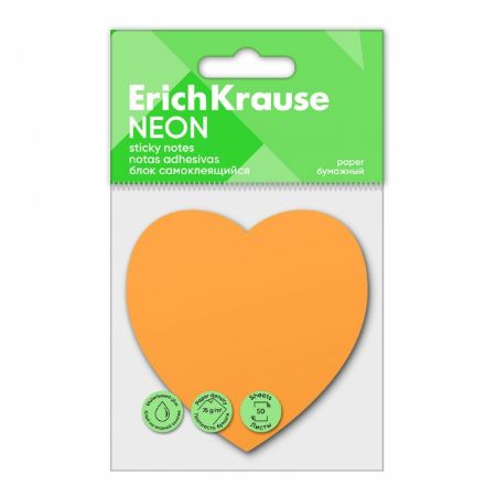 Poza cu Stick Notes hartie HEART NEON 50 de coli culoare ORANGE