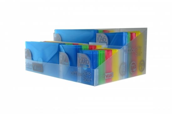 Poza cu Display suport 250 buc OFFICE BOX Plicuri plastic clapa in V, CULORI CLASSIC MATE