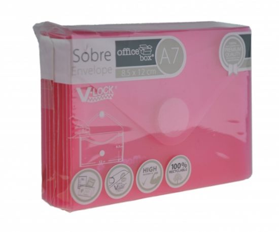 Poza cu Plic plastic OFFICE BOX A7 transparent ROSU , Clapa V