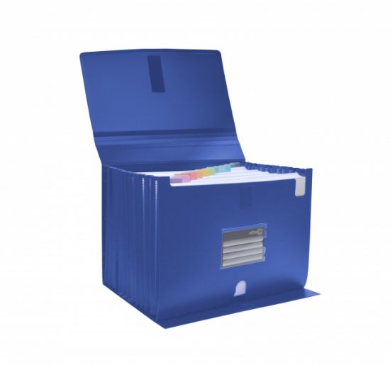 Poza cu MAPA ARHIVARE A4 EXTENSIBILA DIN PVC CU 12 COMPARTIMENTE , CLAPA IN V - ALBASTRU