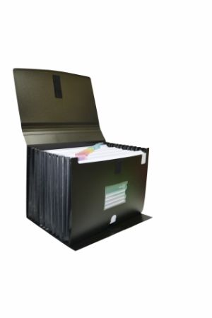 Poza cu MAPA ARHIVARE A4 EXTENSIBILA DIN PVC CU 12 COMPARTIMENTE, CLAPA IN V - NEGRU
