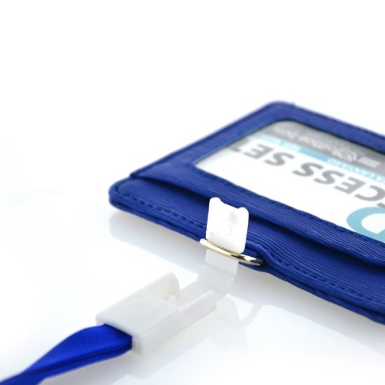 Poza cu Set ecuson orizontal + snur cu clips ALBASTRU