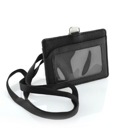 Poza cu Set ecuson orizontal + snur cu clips NEGRU