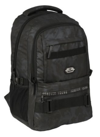 Poza cu Ghiozdan FOREVER YOUNG cu 2 compartimente si 2 buzunare exterioare cu fermoar 46 x 34 x 27 cm BLEUMARIN METALIC