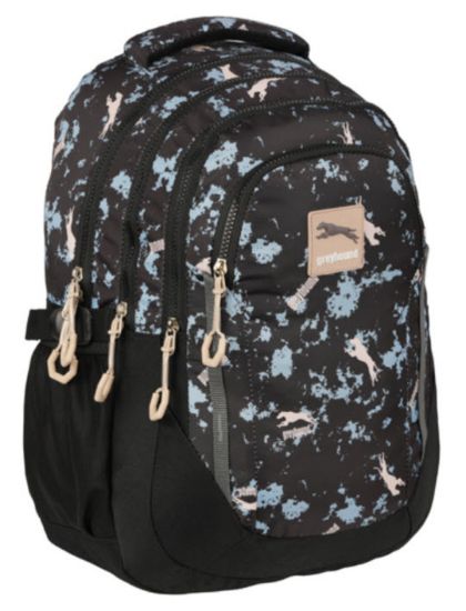 Poza cu Ghiozdan GREYHOUND cu 3 compartimente si buzunar exterioar cu fermoar 46 x 34 x 27 cm NEGRU cu BEJ