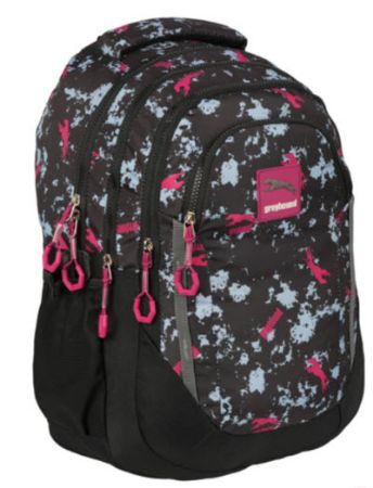 Poza cu Ghiozdan GREYHOUND cu 3 compartimente si buzunar exterioar cu fermoar 46 x 34 x 27 cm NEGRU cu ROZ