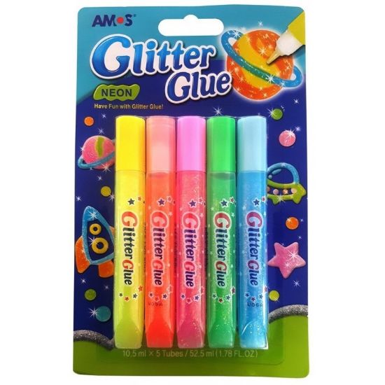 Poza cu Lipici lichid cu sclipici, culori neon, set 5 buc, Amos, GNE10B5