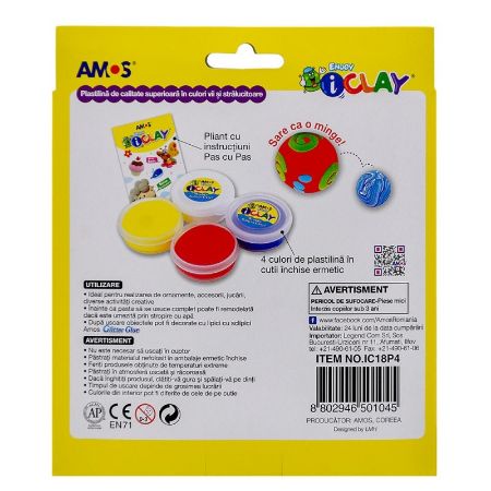 Poza cu Plastilina Amos iClay IC18P4, 4x18g, set 4 culori