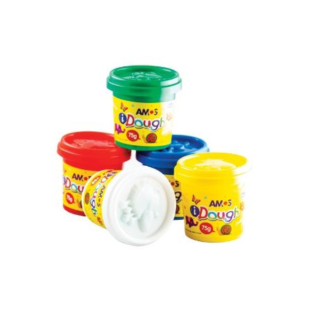 Poza cu Plastilina Amos iDough ID75P5, 5x75g, alb, galben, rosu, verde, albastru, set 5 culori