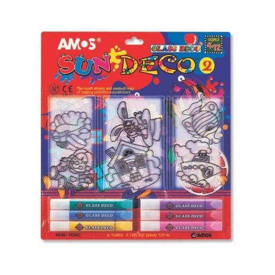 Poza cu Set creativ, 6culori x 10.5ml, 6 sabloane mici, diverse culori, Amos, Sun Deco II, SD10B6-D1