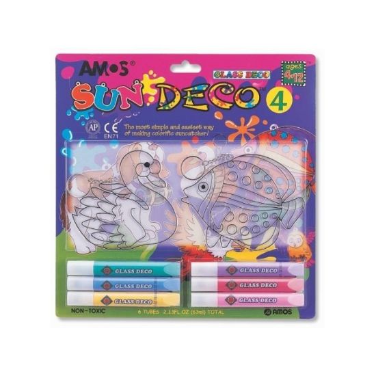 Poza cu Set creativ, 6culori x 10.5ml, 2 sabloane mari, diverse culori, Amos, Sun Deco IV, SD10B6-D3