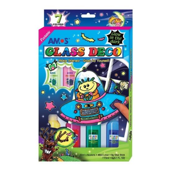 Poza cu Set creativ, 1 fosforecent, 1 roz neon, 4 culori si accesorii, Amos, Glow in the Dark, GD22P7R