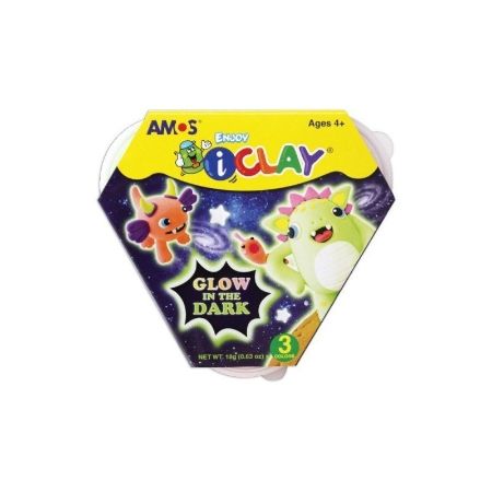Poza cu Plastilina Amos iClay IC18P3-GD, 18g, roz fosforescent, verde fosforescent, portocaliu fosforescent, set 3 culori