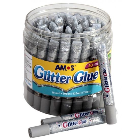 Poza cu Lipici lichid cu sclipici, argintiu, borcan cu 50 buc, Amos, GCL10BK50