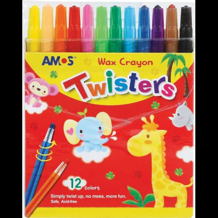 Poza cu Creioane cerate Amos Twister RC12PST, 12 culori, blister PVC
