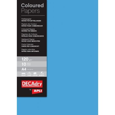 Poza cu Hartie colorata A4 DECAdry 12172, 120g/mp, albastru, top 10 coli