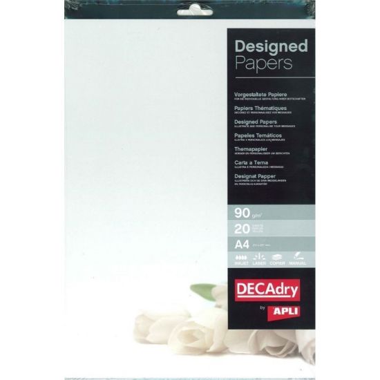 Poza cu Hartie cu model A4 DECAdry 12126, 90g/mp, model floare alba, set 20 coli