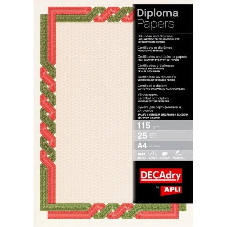 Poza cu Hartie tip diploma A4 DECAdry Spiral OSD4057, 115g/mp, rosu / verde, set 25 coli
