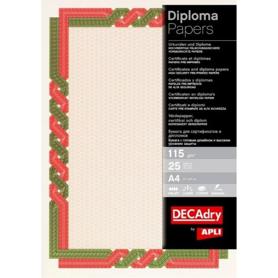 Poza cu Hartie tip diploma A4 DECAdry Spiral OSD4057, 115g/mp, rosu / verde, set 25 coli
