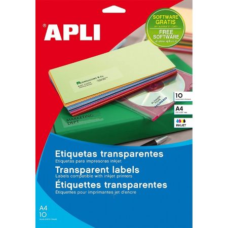 Poza cu Etichete autocolante Agipa 10053, 1/A4, 210x297mm, permanente, colturi drepte, transparent, pentru inkjet, top 10 coli (10 et.)