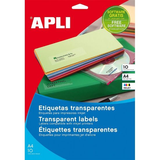 Poza cu Etichete autocolante Agipa 10053, 1/A4, 210x297mm, permanente, colturi drepte, transparent, pentru inkjet, top 10 coli (10 et.)