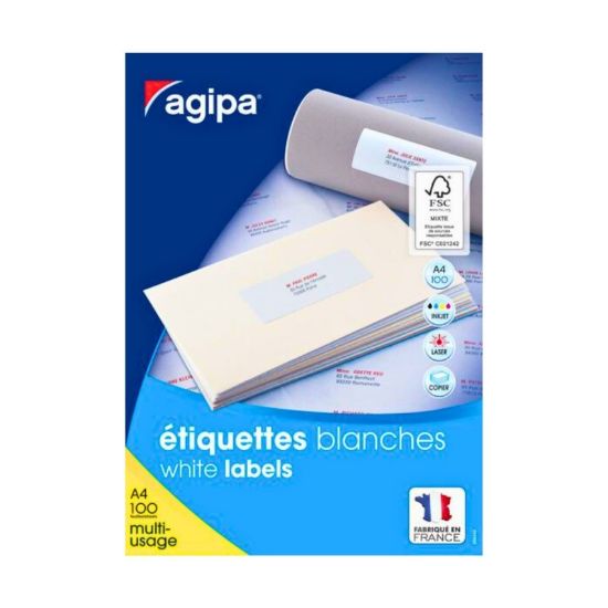 Poza cu Etichete autocolante Agipa 102417, 161/A4, 25x12mm, permanente, alb, top 100 coli (16100 etichete)