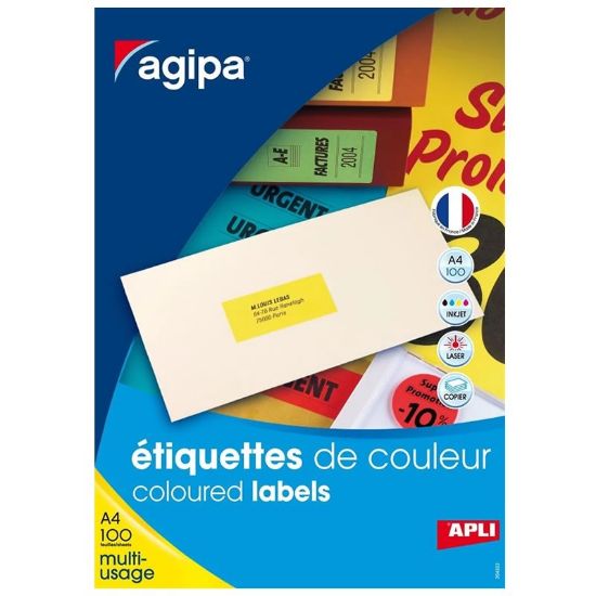Poza cu Etichete autocolante Agipa 119030, 27/A4, 70x31mm, permanente, colturi drepte, alb, top 100 coli (2700 etichete)