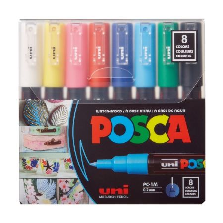 Poza cu Marker UNI Posca PC-1M, varf rotund, 0.7mm, set 8 culori