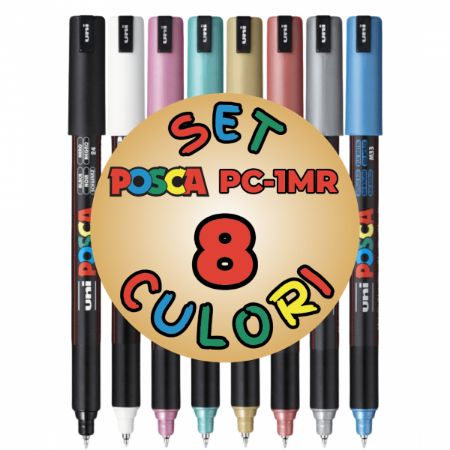 Poza cu Marker UNI Posca PC-1MR, varf fin metalic, 0.7mm, set 8 culori metalizate