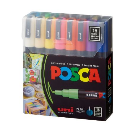 Poza cu Marker UNI Posca PC-3M, varf rotund, 0.9-1.3mm, set 16 culori