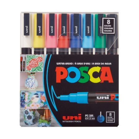 Poza cu Marker UNI Posca PC-3M, varf rotund, 0.9-1.3mm, set  8 culori