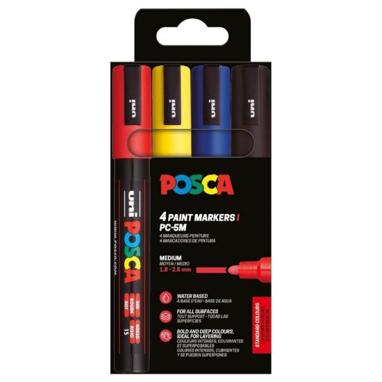 Poza cu Marker UNI Posca PC-5M, varf rotund, 1.8-2.5mm, set  4 culori